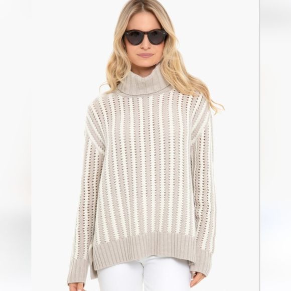 Tuckernuck Sweaters - Tuckernuck Oatmeal And Ivory Pip Sweater Wool Cashmere Turtleneck Size S